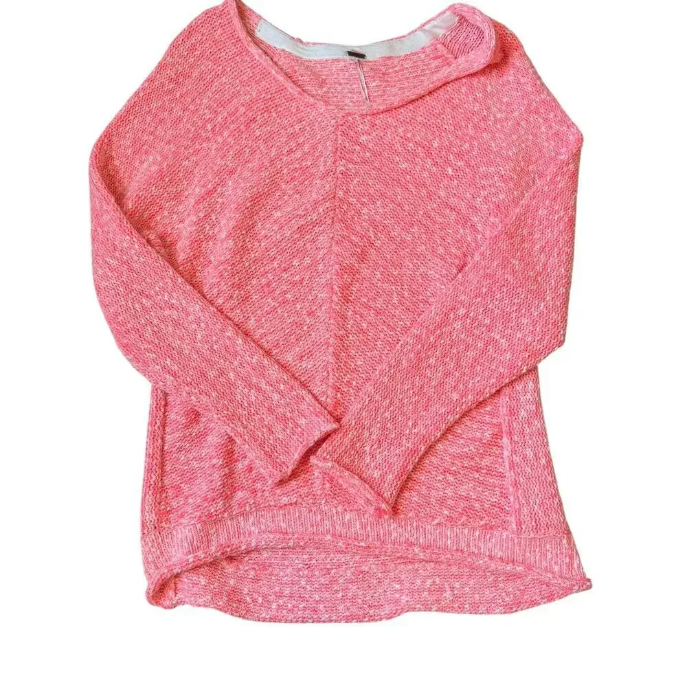 Free People Bright Lights Sweater Knit Neon Flamingo Pink Oversized Small Slouch - Picture 1 of 5